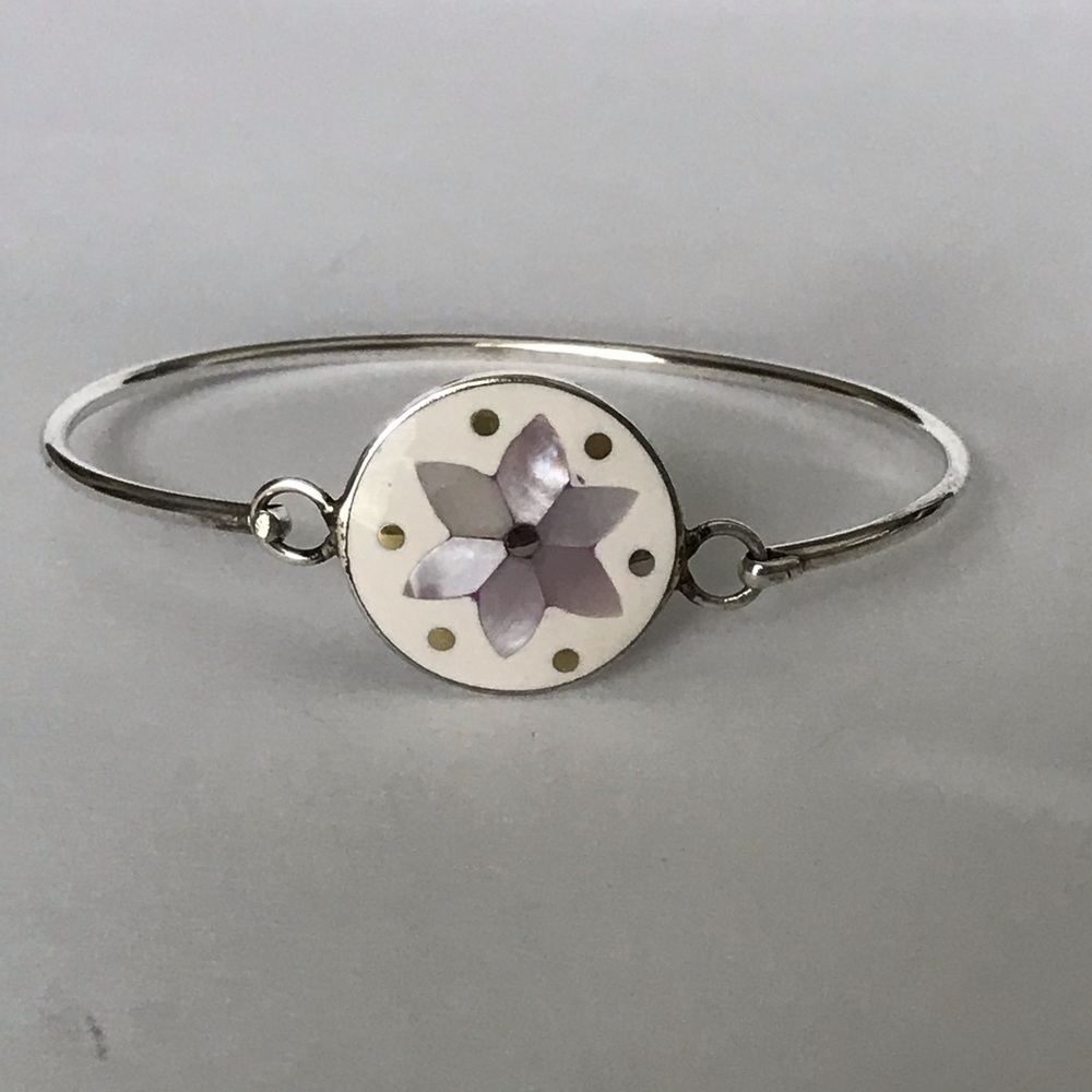 925 Mother of pearl MOP STERLING silver BANGLE BRACELET